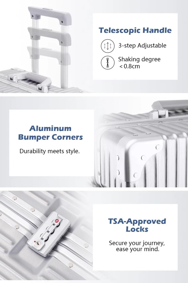 Equipaje de Mano con Marco de Aluminio, Maleta Rígida PC de 20 Pulgadas con Spi... Foto 4 de 4