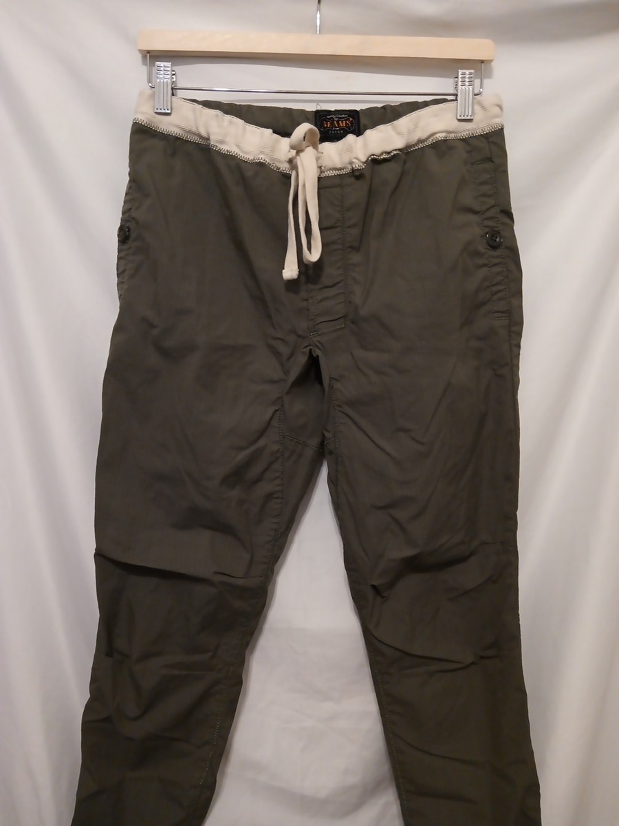 Beams PLUS Gym Pants Slim Twill Men Small Green Japanese Fabric