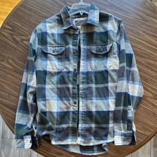 Orvis Men's M Plaid Flannel Button-Up Shirt Blue Green Long Sleeve Cotton