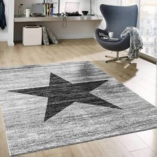 Teenager Rugs Star Pattern in Black Grey Heatset Living Room Rug - NEW