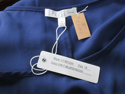NWT Spense Blue Sheer Blouse Womens Size 1X Chest 50 Lace Accent