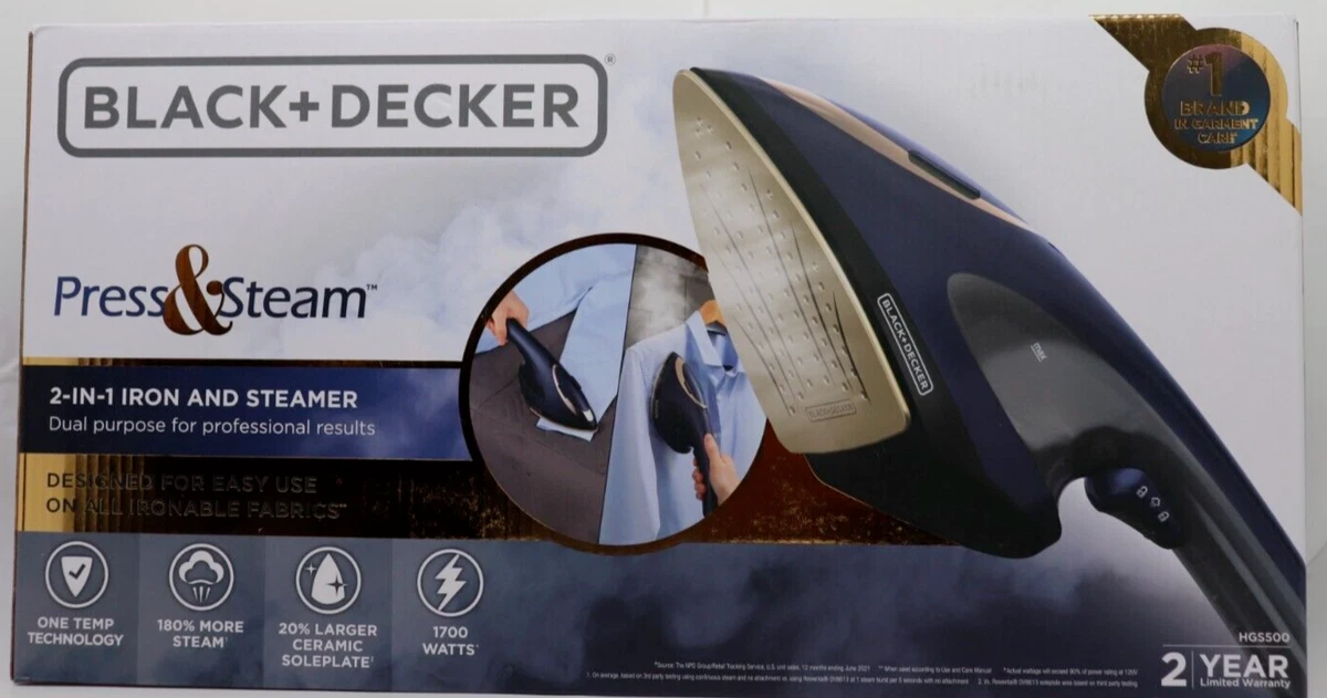 BLACK+DECKER HGS500: Press & Steam 2-in-1 Iron and Steamer - Navy