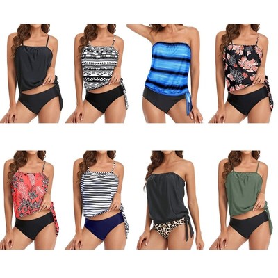 Double Up Tankini Set for Women Tummy Control Swimwear Two Pieces Bathing Suits