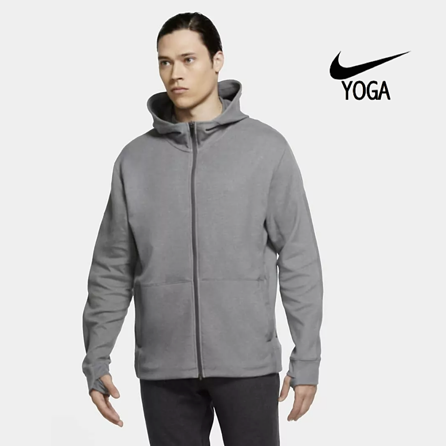 SACAI X NIKE Nike Yoga Dri FIT Uomo Full Zip Felpa con Cappuccio Fori Pollice Giacca Peso Medio Grigio M L