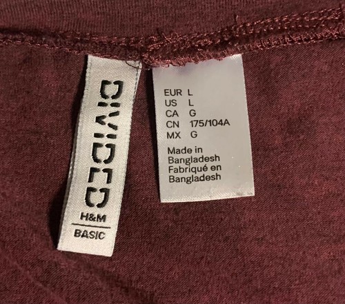 Divided by H & M Distressed Cut Up Maroon Short Sleeve Scoop Neck Tee Size Large - Picture 4 of 4