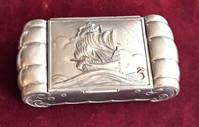 Antike alte gro&szlig;e Silber Schiff Schmuck Zigarren Dose Maritim Segelschiff 358 gr