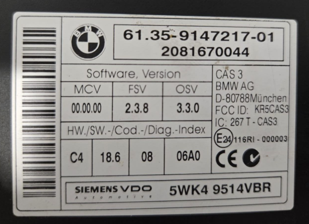 61.35-9147217-01 ✓ 0L15Y ✓ CAS 3++ (ISTAP) BMW ACCESS SYSTEM