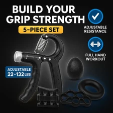 Hand Grip Strengthener Set 5 Pack, Adjustable Forearm Trainer, Grip Ring Ball