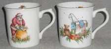 1992 Set (2) The Cellar SANTA - ROCKING HORSE PATTERNS Handled Mugs JAPAN Macy's
