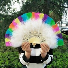 Donna Marabù Piume Mano Ventaglio Danza Del Ventre Pieghevole Vintage Costume