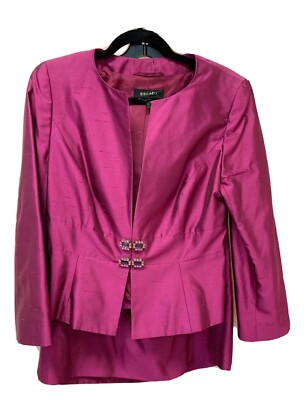 ESCADA 40 10 Violet Jeweled Diopioni Silk Skirt Jacket Designer Womens Suit