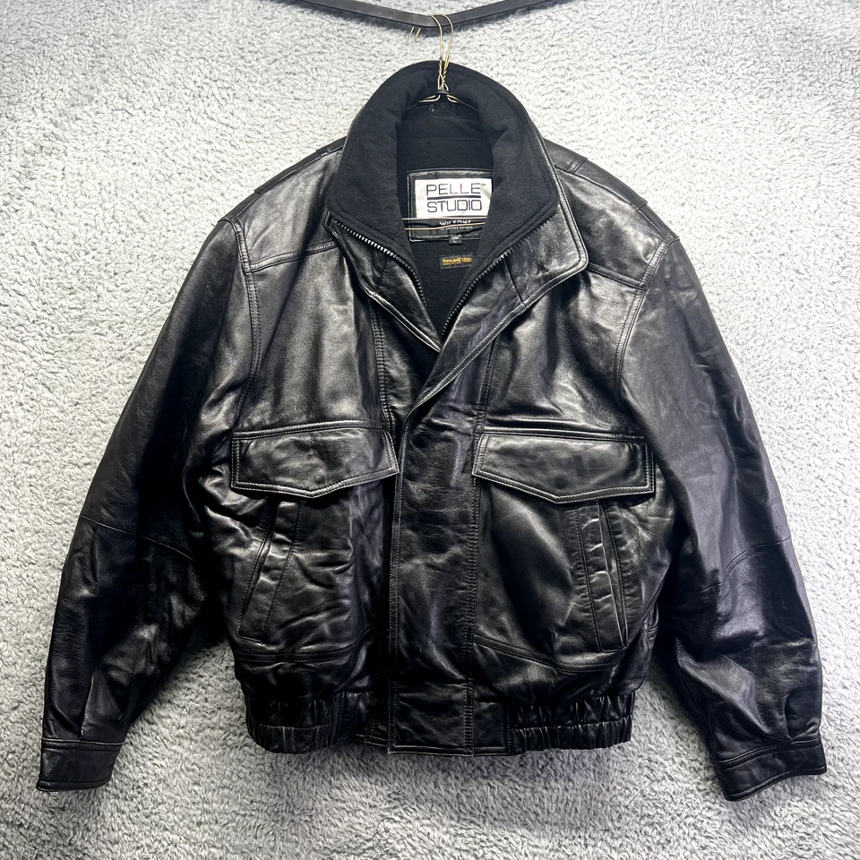 Chaqueta de bombardero de cuero vintage Pelle Studio Wilsons forrada con aislamiento L