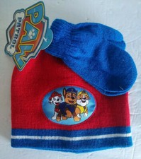 Paw Patrol Knit Beanie Hat Cap With Mittens Set Toddler sz 2T-5T Red White Blue