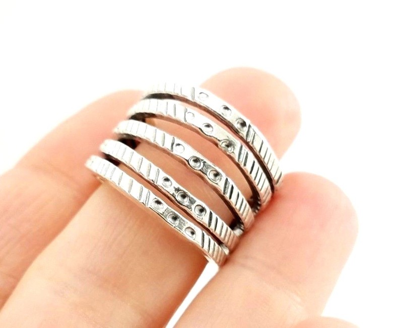 925 Sterling Silver Handmade Women's Hand Carved Adjustable Ring 7 