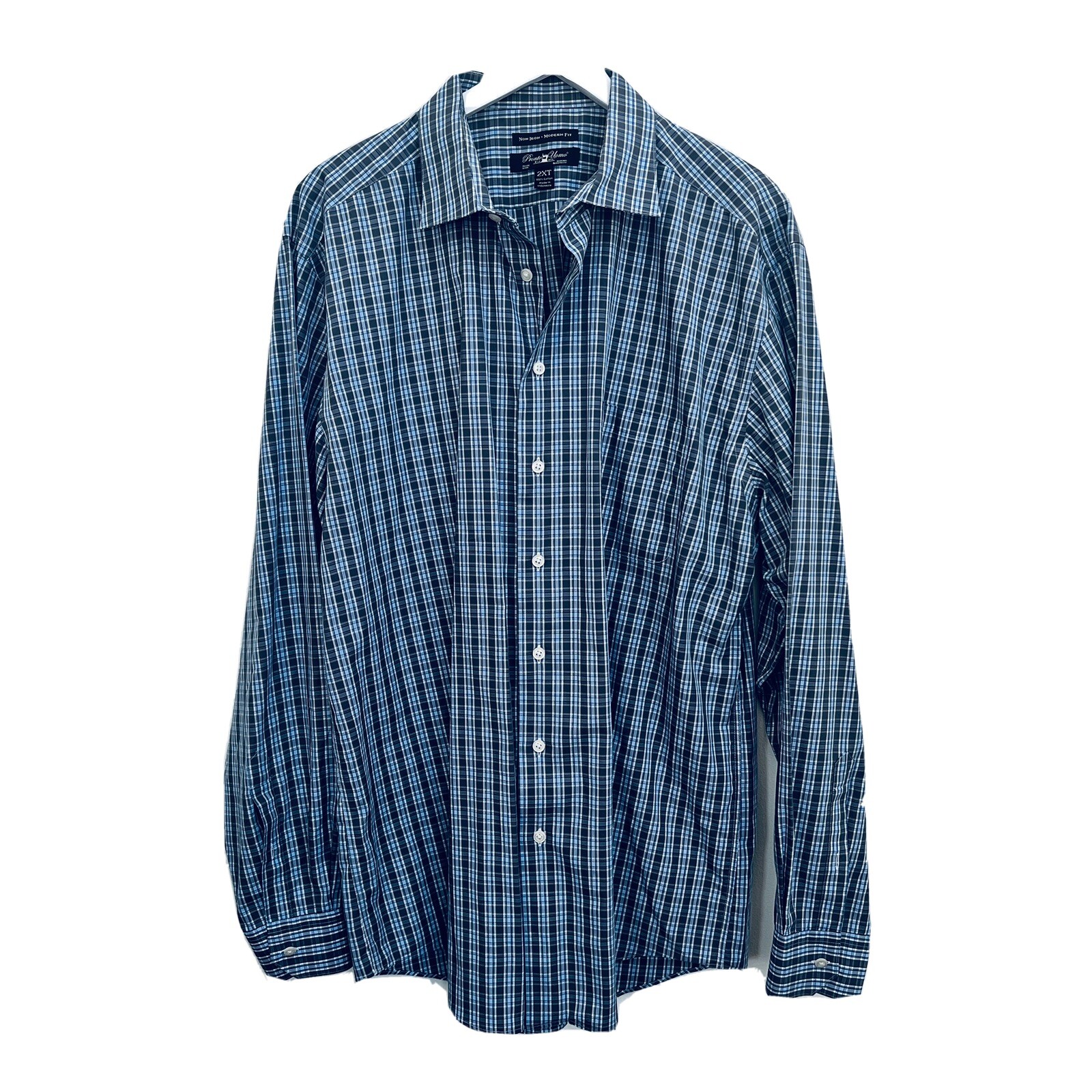 Men’s Button Down Shirt Blue Pronto Uomo Size 2XLT Cotton Casual Non