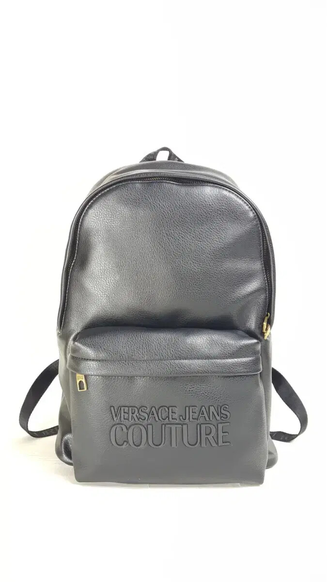 Versace Jeans Black Leather Embossed Logo Mens Backpack Luxury Designer Travel Bag