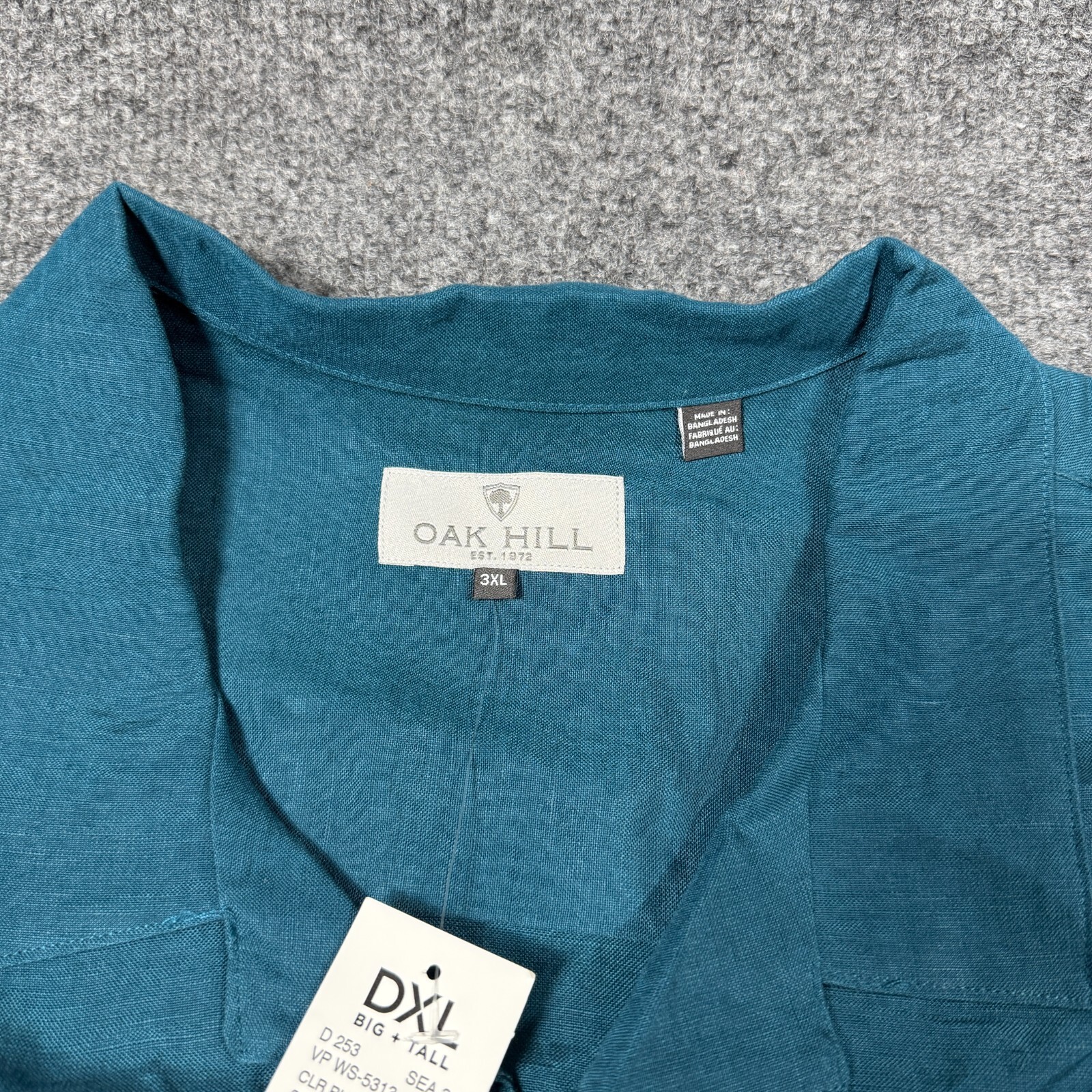 Oak Hill Shirt Mens 3XL Blue Embroidered Linen Blend Button Down Short Sleeve