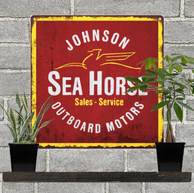 Johnson Seahorse Outboard Motors Boat Mancave Metal Sign Repro 12x12 ...