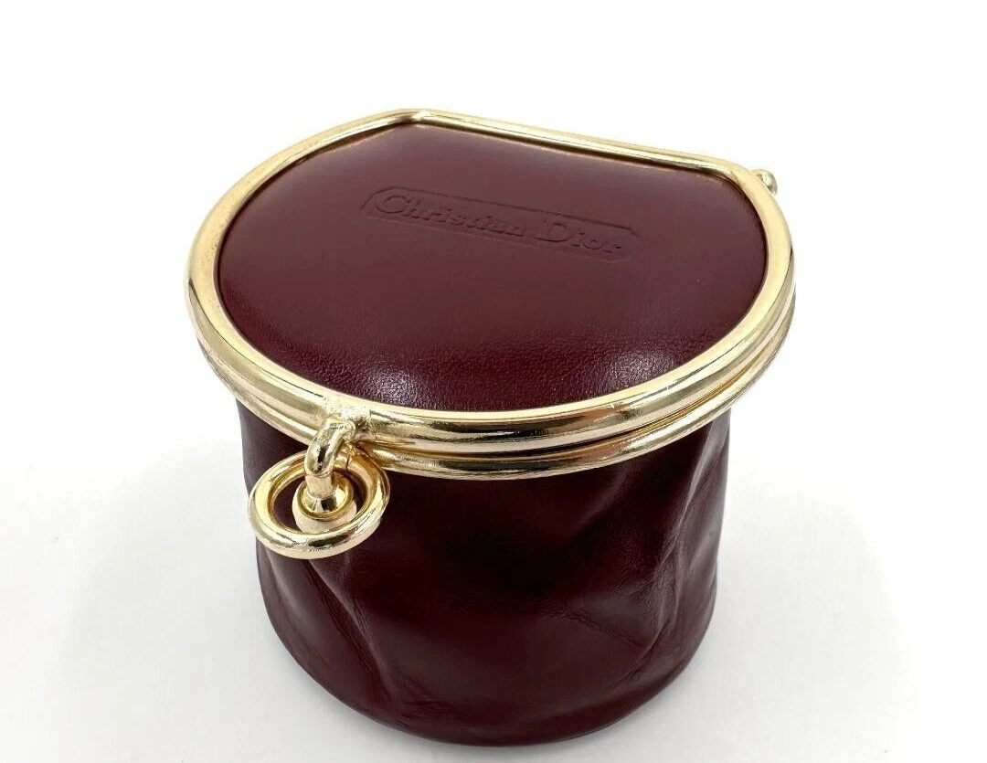Étui à monnaie Christian Dior vintage bordeaux cuir doré accessoire étui du Japon