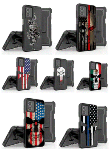 SKULL DESIGN STAND BLACK Case Cover +Belt Clip For MOTOROLA G STYLUS 5G 2023 NEW - Foto 1 di 10