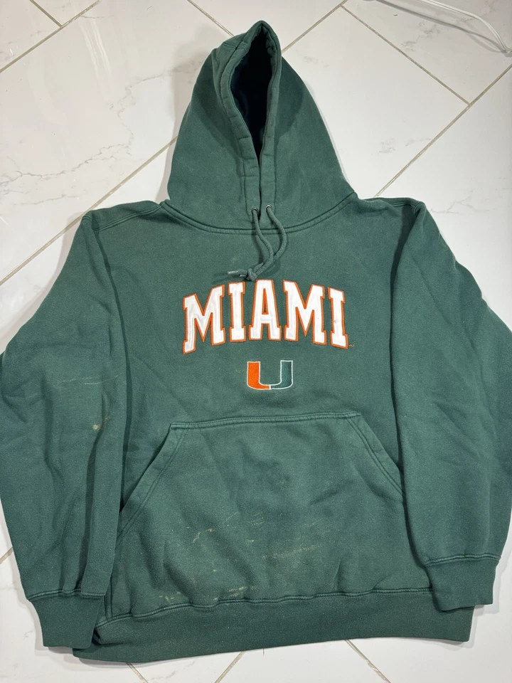 Sudadera con Capucha Bordada Mediana Vintage Universidad de Miami Huracanes Foto 3 de 4