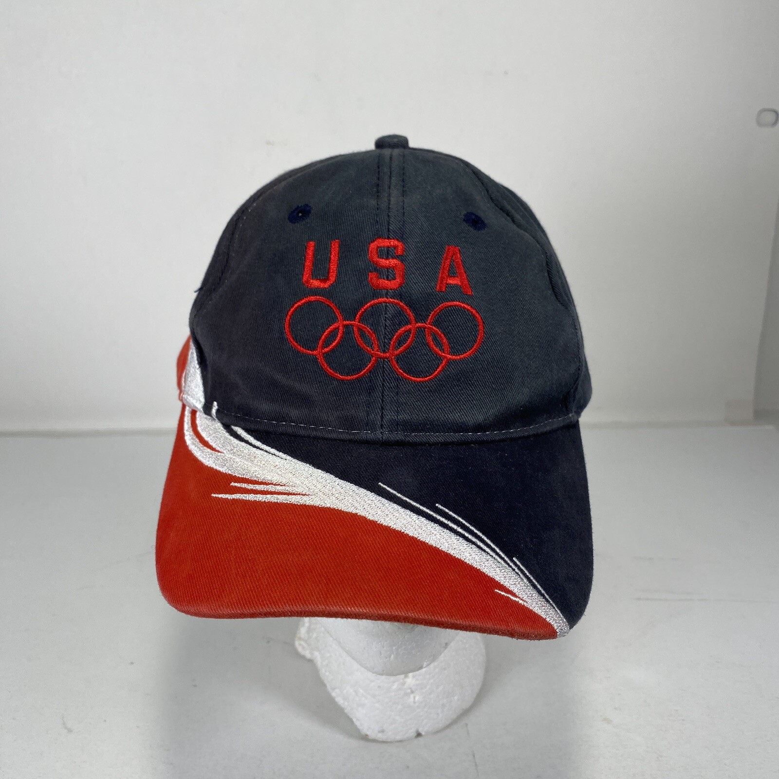 USA Olympic Hat Mat Hat Red White Blue Strapback One Size Distressed Discolored