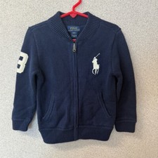 Polo Ralph Lauren Boy Toddler Size 3 Big Pony Logo Blue Full Zip Sweater