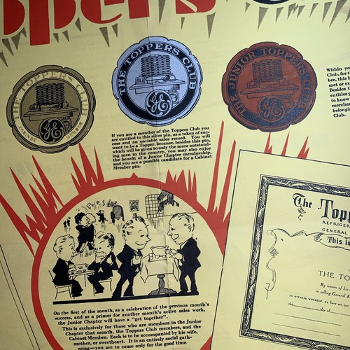 Rare 1929 General Electric Poster Sign Toppers Club Art Deco Incredible Graphics - Picture 9 of 12