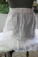 Apron sheer See Thru faint pink half pocket ruffle blue stitch trim Vintage