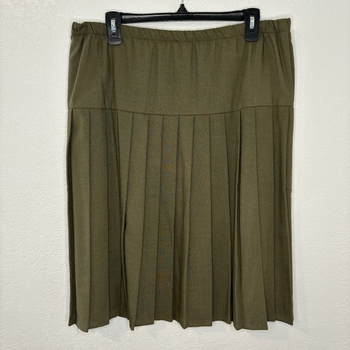 Vintage 80s Midi Skirt Womens 14P Y2K 90s Pleated Army Green Linen Made In USA - Picture 3 of 6