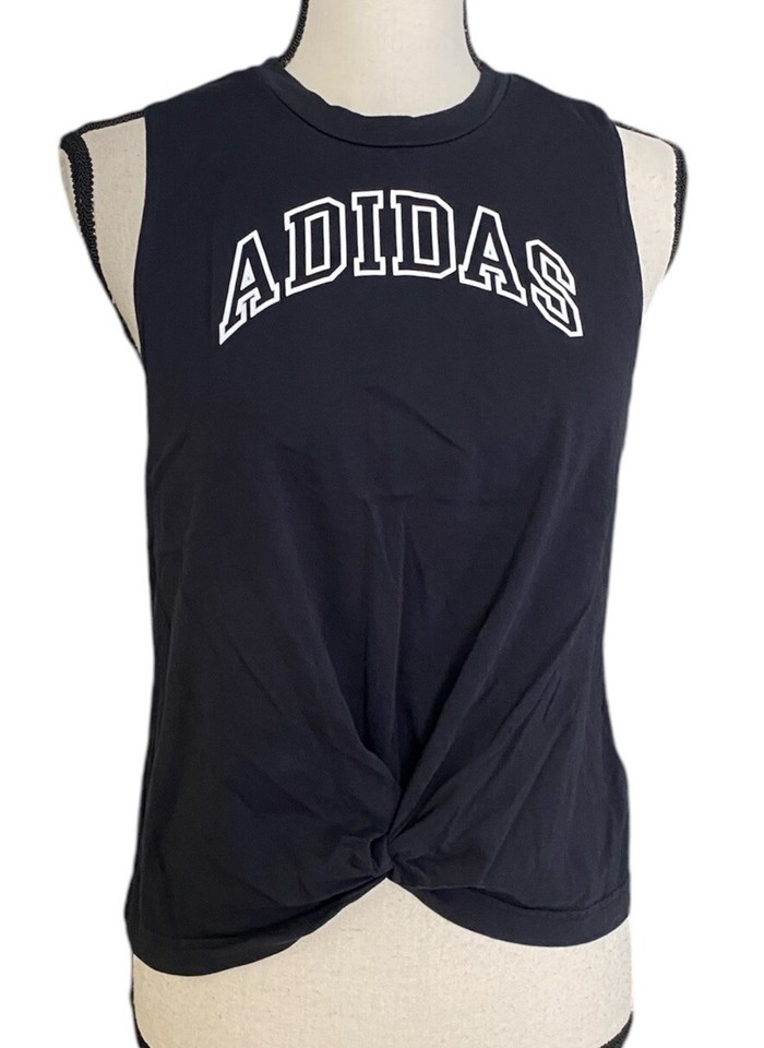 adidas Knot Logo Tank Top Black Womens Medium Cross Hem Cropped eBay