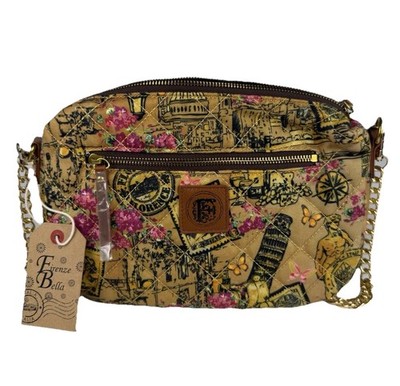 NWT Firenze Bella Gold Quilted Fabric Zip Purse Handbag Florence Italy  11  READ