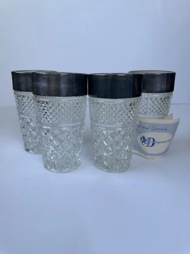 Set of 4 - Vintage Wexford Tumblers Silver Rim Water Glasses 5.25" - 10 oz  84