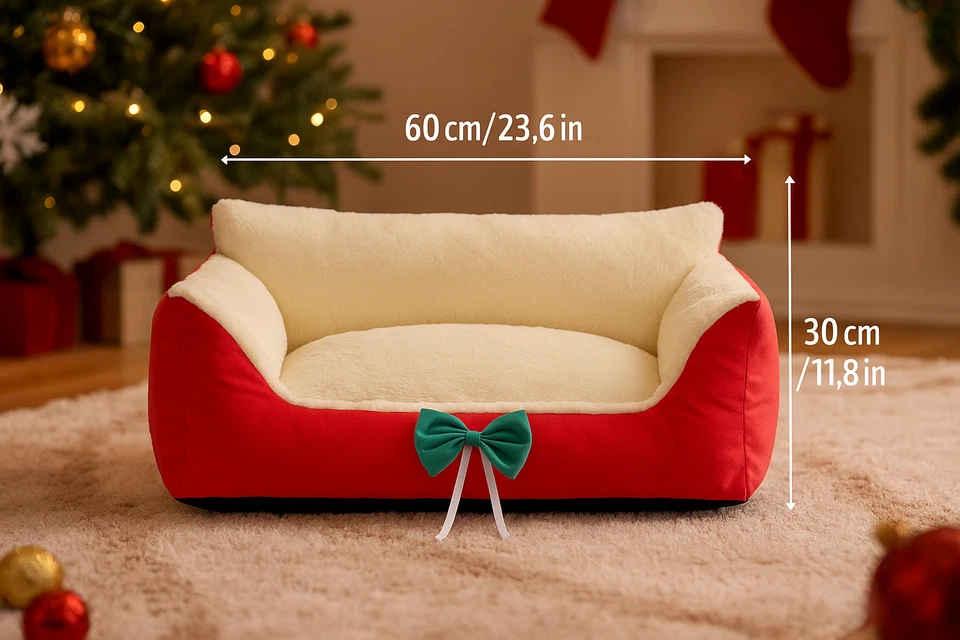 Cama Navidad Mascota 60×40×30 cm - Sofá Papá Noel Rojo Felpa Perro y Gato | Acogedor Vacaciones Foto 3 de 3