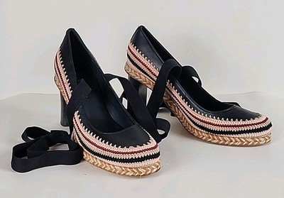 Ulla Johnson The Faustine Ribbon And  Crochet Heels  Size 8 Pre Owned