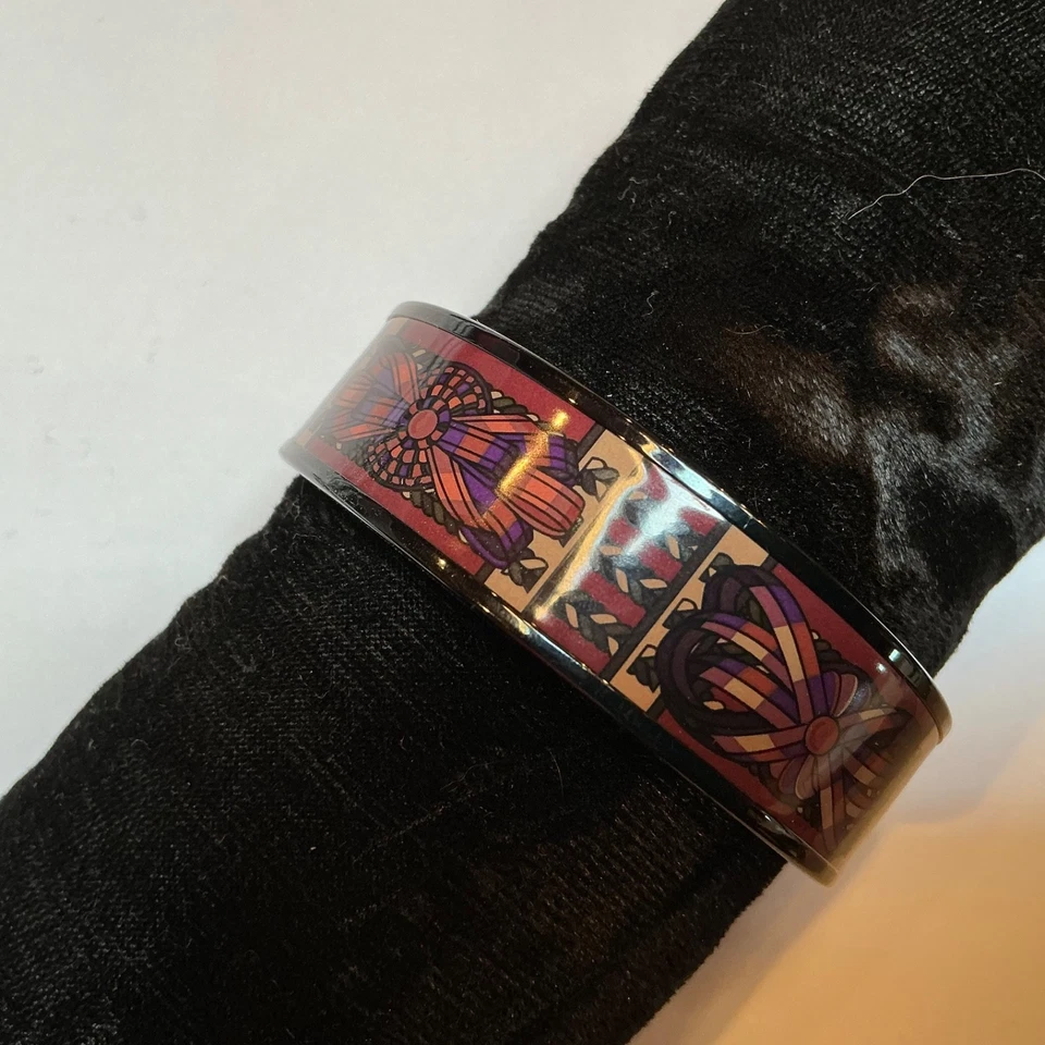 Brazalete Brazalete Ancho HERMES Esmalte PM 65 Borde Negro, Granate Púrpura, Rubans Cheval Foto 2 de 4