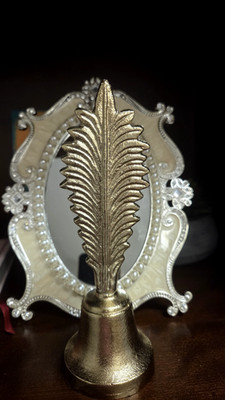 Brass bell feather detailed handle ring ding dinger 7.25'' x 2.5''.