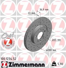 2x ZIMMERMANN Bremsscheibe SPORT Z 100.1234.52 für VW AUDI A3 SKODA 8L1 SEAT 1J1