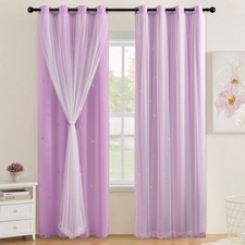 Purple Curtains for Girls Bedroom 2 Panels 72 Inches Long Hollow-Out Star Kid...