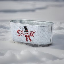 Christmas / Winter Snowman 'Let It Snow' Metal Pot Container Planter