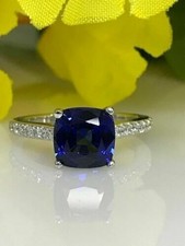 Blue Sapphire 3.10 Ct Cushion Cut Lab-Created Wedding Ring 925 Sterling Silver