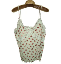 Vintage Romantic Shabby Roses Lace Ribbed Fairycore Angel Cami Top Ladies XL