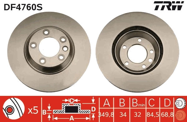 Bremsscheibe TRW Automotive DF4760S FüR OE 7L6 615 302 E - 7L6 615 302 E-image