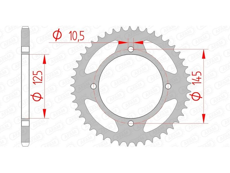 Pignon acier AFAM 12505 pas 520 standard pour transmission moto
