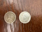 Roosevelt Mercury dimes, 90% Silver Lot Of 2 Circulated Coins Free Shipping