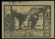 Notgeld Bad Kreuznach 1917-1918, 50 fenigów, most i portrety, herb miasta,  