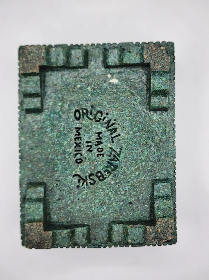 1960’s "ZAREBSKI ORIGINAL" MEXICAN ART BOX AZTEC MAYAN CRUSHED MALACHITE STONE - Image 2 of 4
