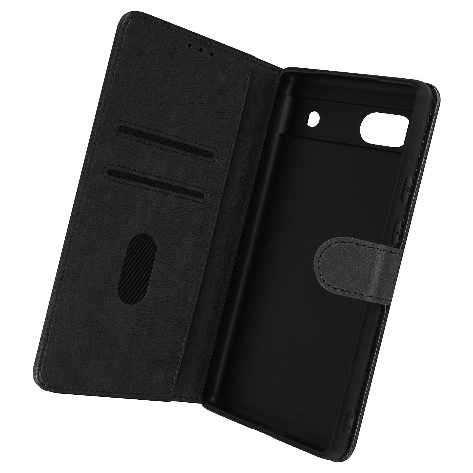 Housse Google Pixel 6A Avizar à clapet portefeuille en cuir noir