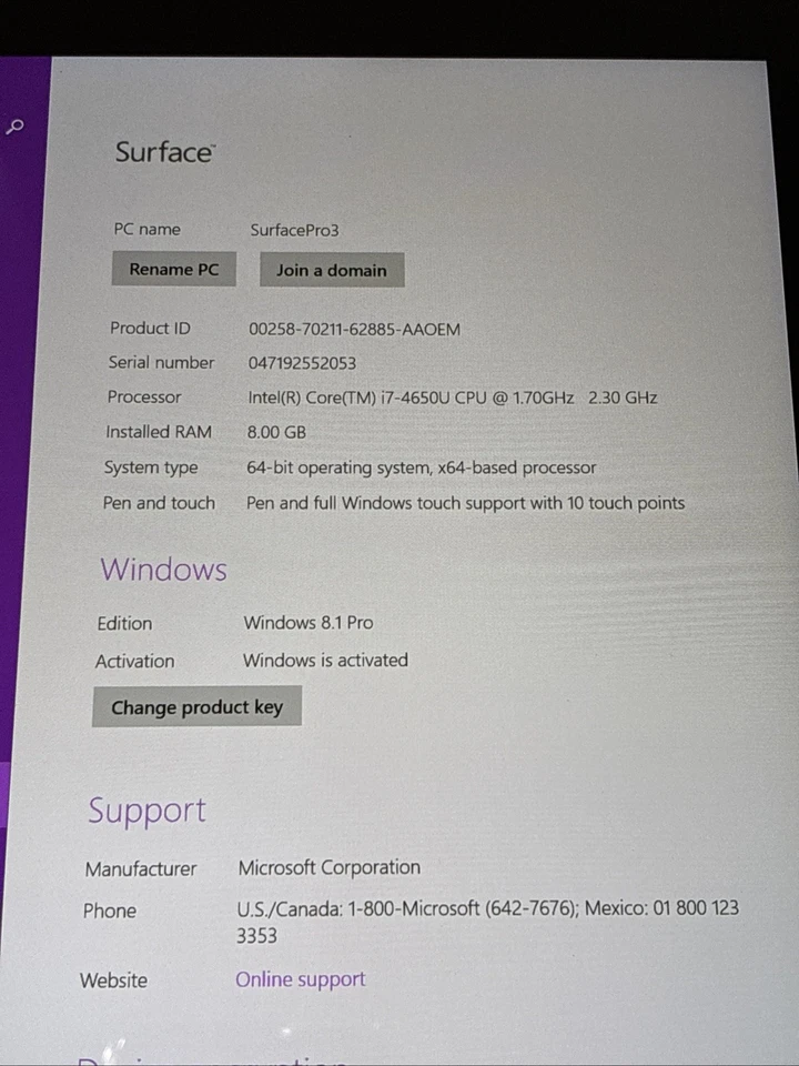 Microsoft Surface Pro 3 256GB, Wi-Fi, 12 inch - Silver READ DESCRIPTION - Image 3 of 4