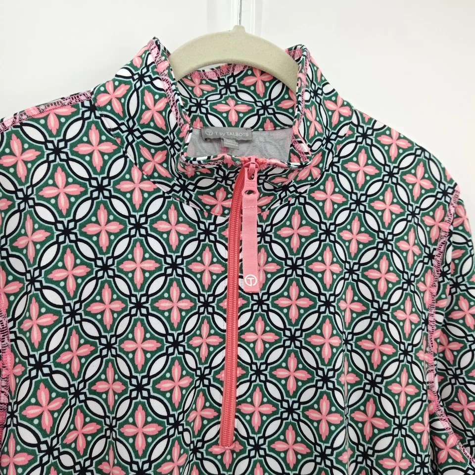 T by Talbots Cuello Alto 1/4 Cremallera Pullover Sudadera Manga Larga Grande Rosa Verde Foto 4 de 4